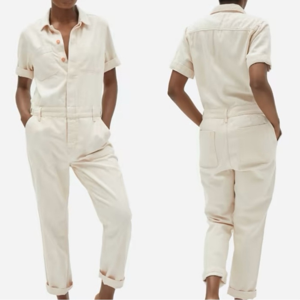 Everlane The Super Soft Summer Jean Coverall Jumpsuit Bone Cream 16